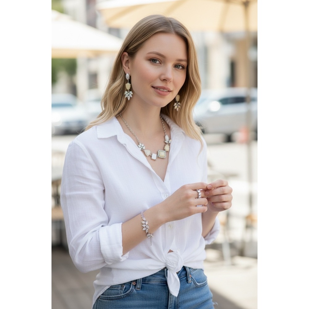 Paparazzi Jewelry Set White Silver Necklace Earrings Bracelet Ring Ethereal 4pc